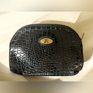 Vintage Embossed Leather Pouch black Croc design retro Japan Japanese clutch